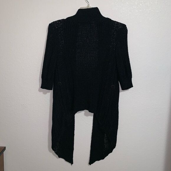 Moth Anthropologie Black Long Cardigan Waxed Knit - Picture 7 of 8